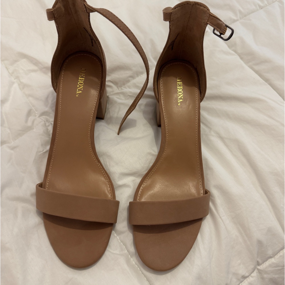 Merona Tan Block Heel Ankle-Strap Heels